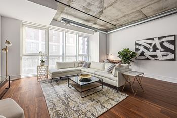 Living room with white couch